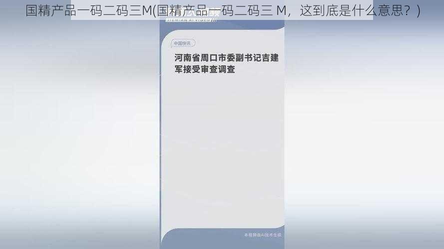 国精产品一码二码三M(国精产品一码二码三 M，这到底是什么意思？)