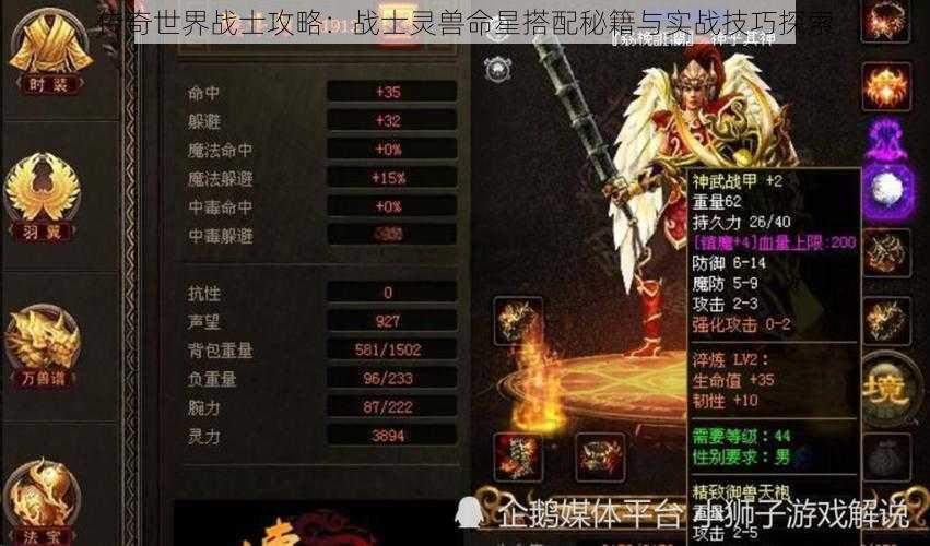 传奇世界战士攻略：战士灵兽命星搭配秘籍与实战技巧探索