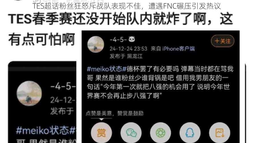 TES超话粉丝狂怒斥战队表现不佳，遭遇FNC碾压引发热议