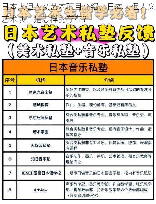 日本大但人文艺术项目介绍、日本大但人文艺术项目是怎样的存在？