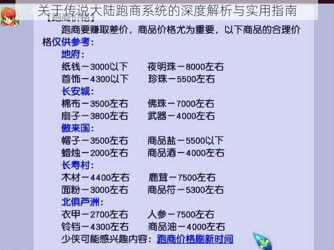 关于传说大陆跑商系统的深度解析与实用指南