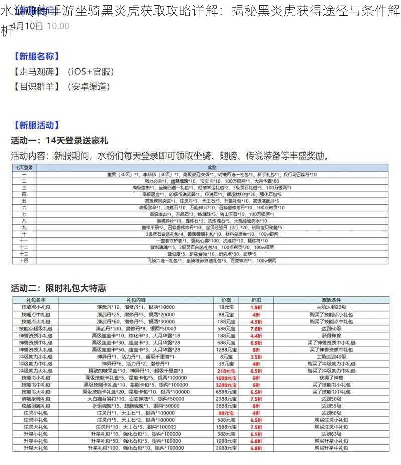 水浒Q传手游坐骑黑炎虎获取攻略详解：揭秘黑炎虎获得途径与条件解析