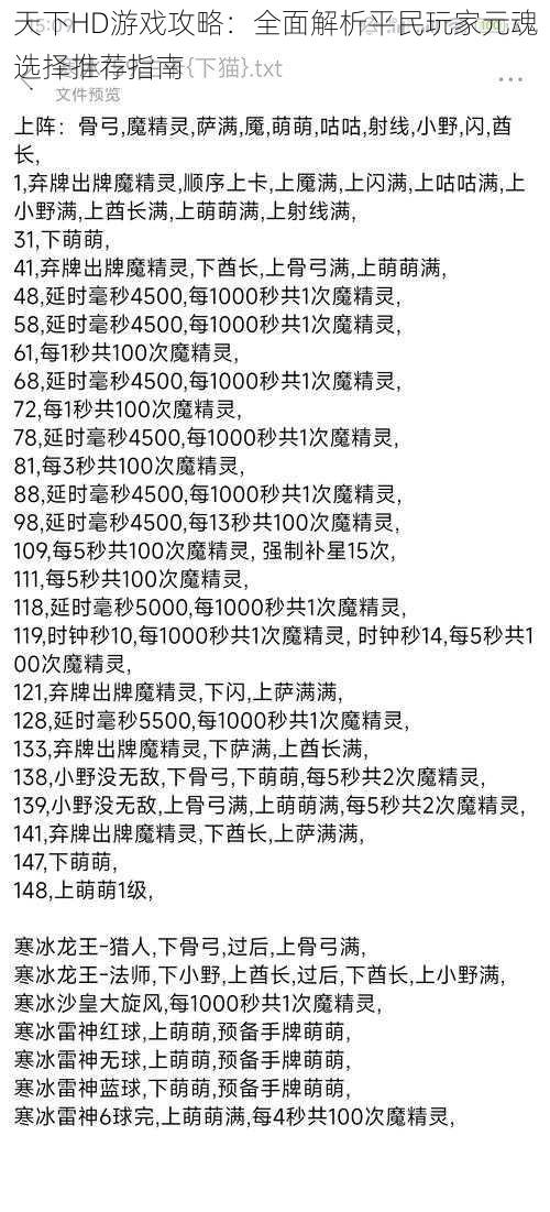 天下HD游戏攻略：全面解析平民玩家元魂选择推荐指南