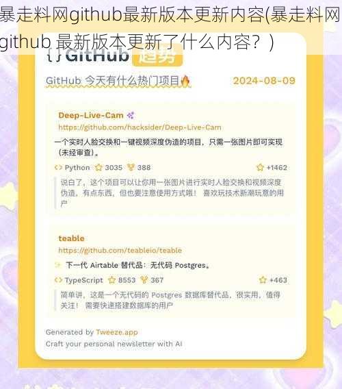 暴走料网github最新版本更新内容(暴走料网 github 最新版本更新了什么内容？)