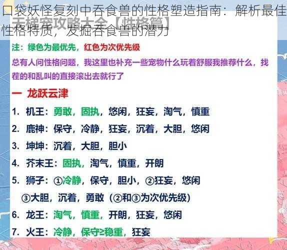 口袋妖怪复刻中吞食兽的性格塑造指南：解析最佳性格特质，发掘吞食兽的潜力