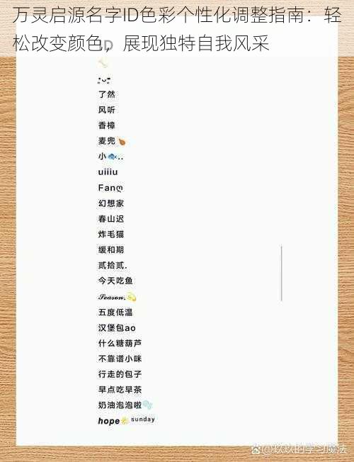 万灵启源名字ID色彩个性化调整指南：轻松改变颜色，展现独特自我风采