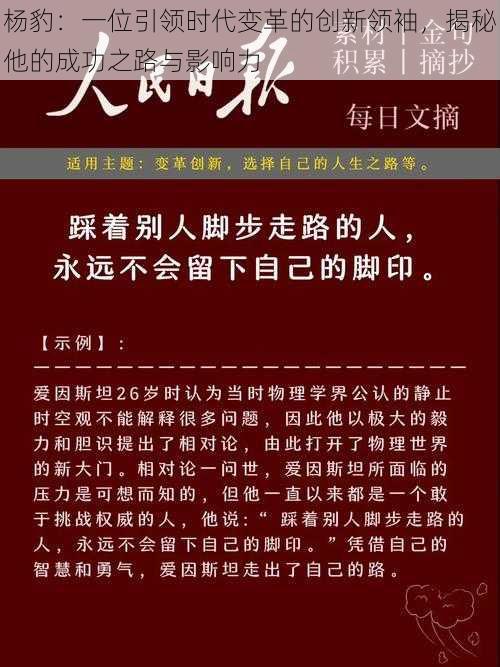 杨豹：一位引领时代变革的创新领袖，揭秘他的成功之路与影响力