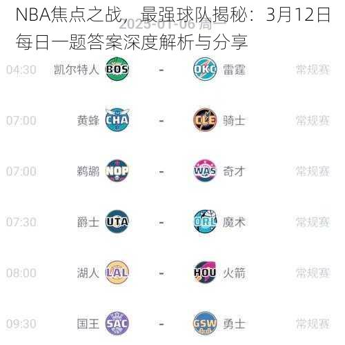 NBA焦点之战，最强球队揭秘：3月12日每日一题答案深度解析与分享